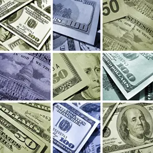 American Currency Symbol Drucke: Collage of dollars USA