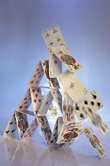 Blurred Motion Concept Image Drucke: Collapsing house of cards