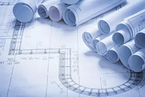 Blueprint Rolls Drucke: Collection of blueprint rolls construction concept