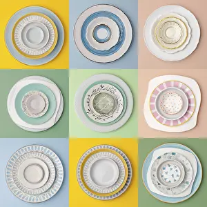 Contemporary Home Decor Ideas Drucke: A collection of ceramic plates arranged in a grid