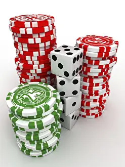 High Calorie Foods Drucke: Colored chips and cubes for gambling on the isolated background