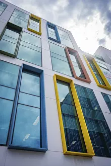 Dublin Cityscape Photography Drucke: Colored geometric windows in modern architecture