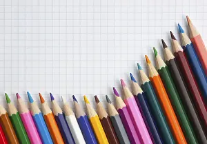 Colorful Stationery Drucke: Colored pencils at school notebook
