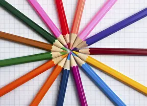Colorful Art Supplies Drucke: Colored pencils at school notebook