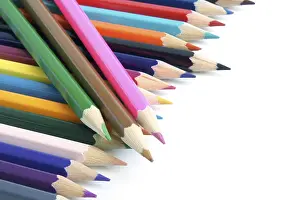 Colourful Writing Utensils Drucke: Colored pencils on a white background