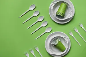 Fast Food Restaurant Cutlery Drucke: Colorful plastic disposable tableware