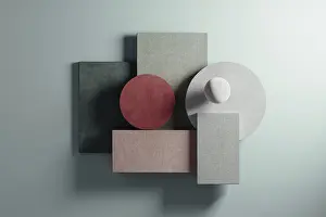 Colorful Composition Drucke: Colorful shapes create a harmonious composition against a soft backdrop