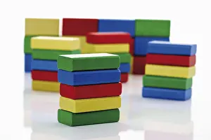 Colorful Building Blocks Drucke: Many colorful stacks of building bricks
