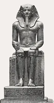 Deserted Egypt Landscape Drucke: Colossal Pharaoh statue, Ancient Egypt