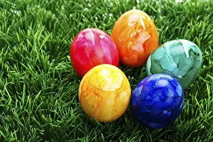 Coloured Easter Eggs Drucke: Coloured easter eggs on grass