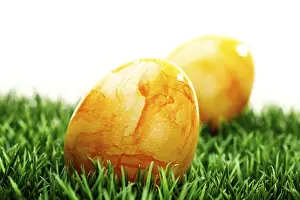 Coloured Easter Eggs Drucke: Coloured easter eggs on grass