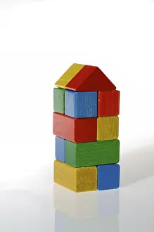 Colourful Building Blocks Drucke: Colourful building blocks assembled in the shape of a tower