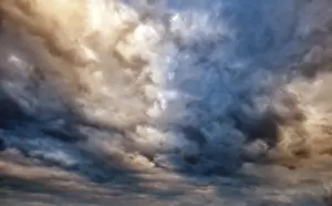 Stormy Weather Photography Drucke: Colourful cloud formation, dramatic thunderstorm atmosphere after sunset