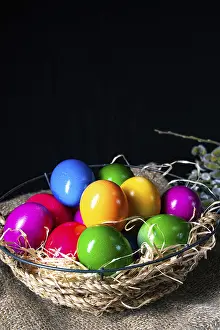 Colourful Easter Eggs Drucke: Colourful Easter eggs, an atmospheric decoration