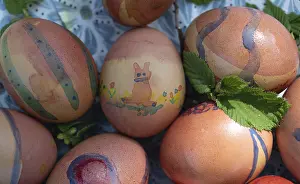 Traditional German Easter Decoration Drucke: Colourful painted Easter eggs, Germany