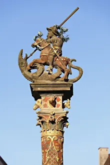 Europe Religious Landmarks Drucke: Column with equestrian monument of St