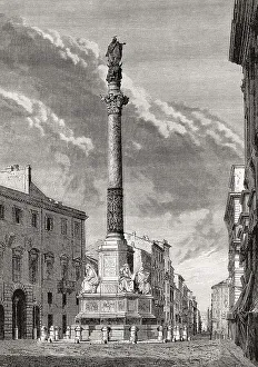Italian Historical Illustration Drucke: The Column of the Immaculate Conception