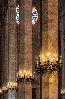 La Seu Cathedral Mallorca Drucke: Columns, interior, Palma Cathedral