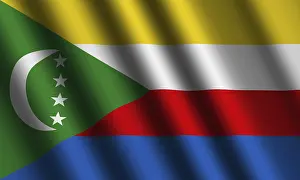 Drucke von Die Flagge der Komoren weht im Wind Komoren Drucke: Die Flagge der Komoren weht im Wind.