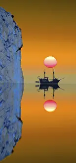 Digital Composing Concept Drucke: Composing: ship with sun