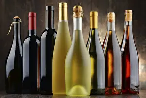 Alcoholic Beverage Arrangement Drucke: Composition with assorted bottles of wine