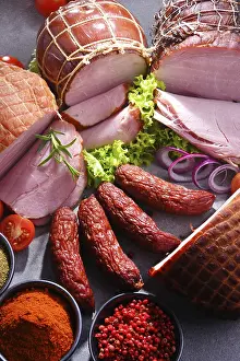Appetizing Food Dish Drucke: Composition with assorted meat products