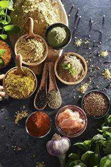 Grocery Store Still Life Drucke: Composition with assortment of spices and herbs