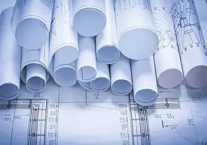 Blueprint Rolls Drucke: Composition of blueprint rolls construction concept