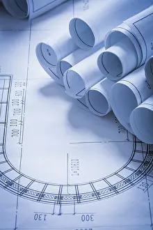 Industrial Construction Plan Drucke: Composition of blueprint rolls construction concept