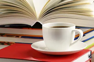 Educational Institution Scene Drucke: Composition with books and cup of coffee