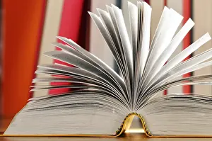 Book Arrangement On A Table Drucke: Composition with books on the table