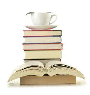 Educational Institution Images Drucke: Composition with books on the table