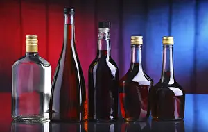 Bar Setup Ideas Drucke: Composition with bottles of assorted alcoholic beverages