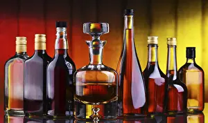 Bar Setup Ideas Drucke: Composition with bottles of assorted alcoholic beverages