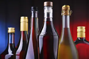 Deserted Bar Setup Drucke: Composition with bottles of assorted alcoholic beverages
