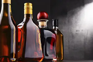 Bar Setup Ideas Drucke: Composition with bottles of assorted alcoholic beverages