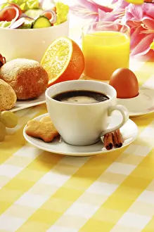 Gastronomy Table Setting Drucke: Composition with breakfast on the table