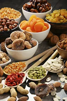 Assorted Nuts And Fruits Drucke: Composition with dried fruits and assorted nuts