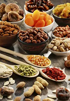 Assorted Nuts And Fruits Drucke: Composition with dried fruits and assorted nuts