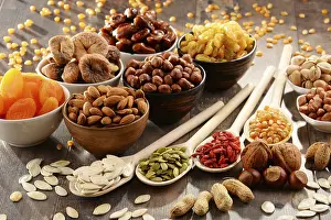 Assorted Nuts And Fruits Drucke: Composition with dried fruits and assorted nuts