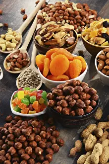 Balanced Diet Inspiration Drucke: Composition with dried fruits and assorted nuts
