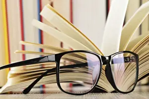 Composition With Glasses And Books Drucke: Composition with glasses and books on the table