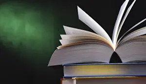 Composition With Open Book Drucke: Composition with open book on the table
