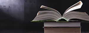 Composition With Open Book Drucke: Composition with open book on the table