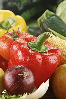 Healthy Breakfast Meal Drucke: Composition with raw vegetables