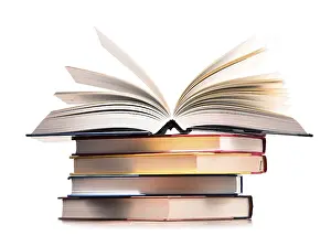 Composition With Books Drucke: Composition with stack of books isolated on white
