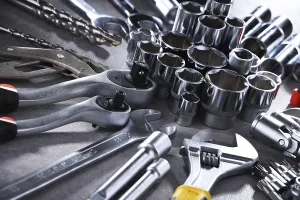 Metal Workshop Drucke: Composition with a variety of metal tools