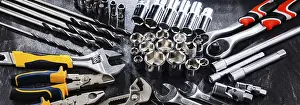 Workshop Equipment Drucke: Composition with a variety of metal tools