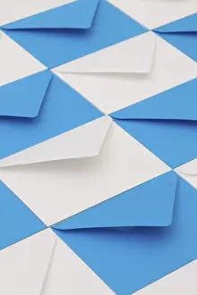 Stationery Supplies Drucke: Composition with white and blue envelopes on the table