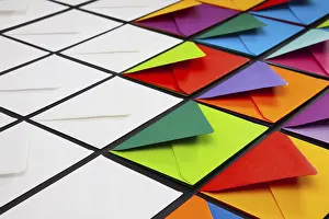 White Envelopes Drucke: Composition with white and colored envelopes on the table